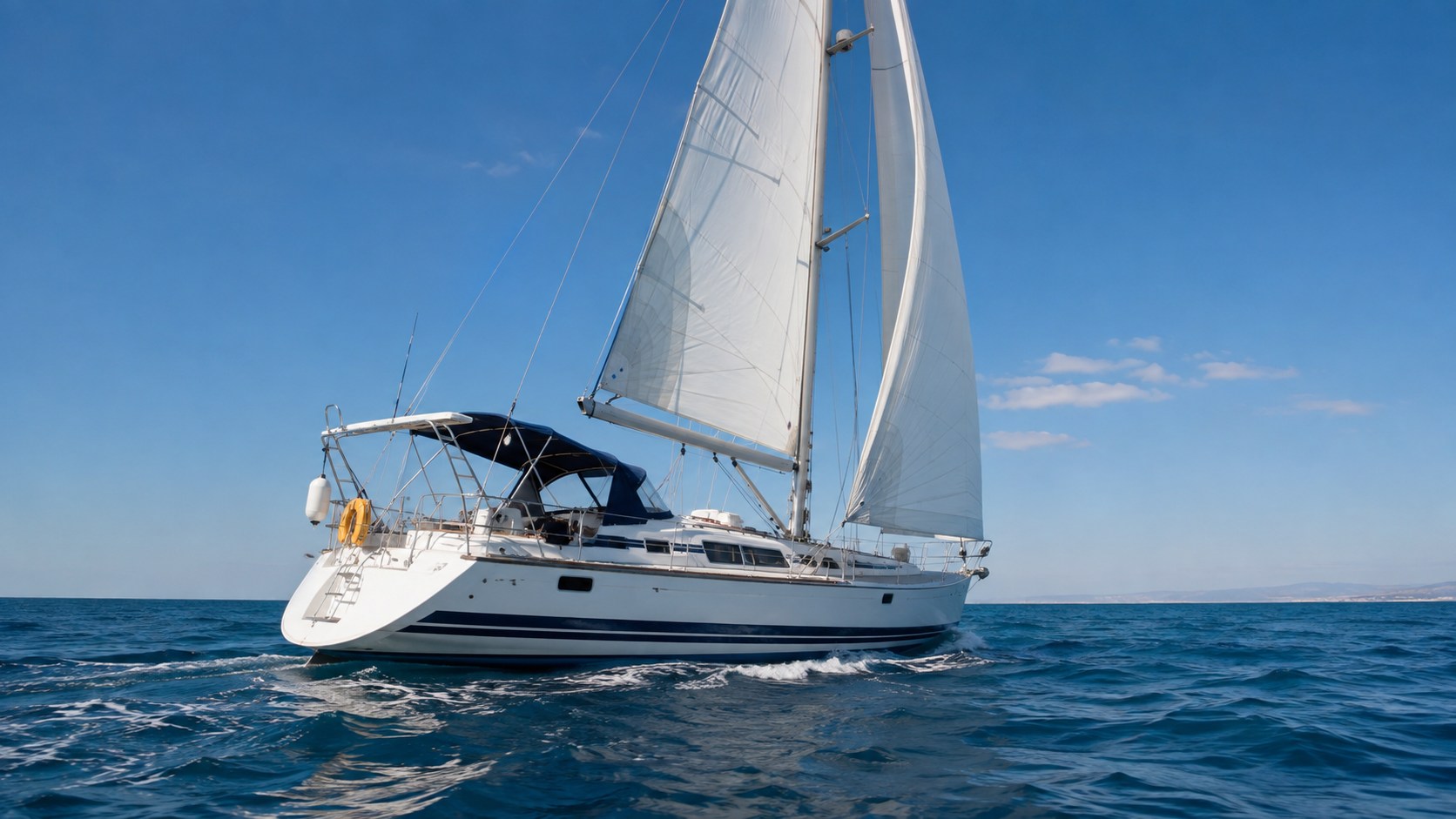 Segelyacht unter Segeln auf offenem Wasser